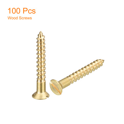 Harfington Uxcell 100Pcs M3.5 x 35mm Brass Slotted Drive Flat Head Wood Screws Self Tapping Screw