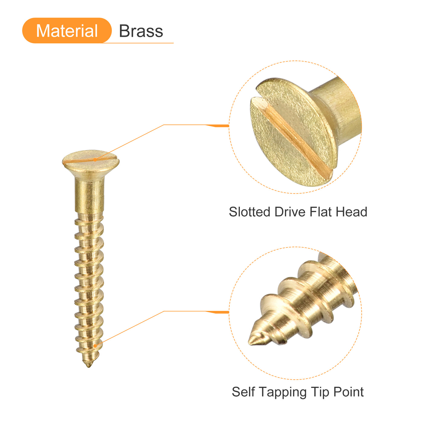 uxcell Uxcell 100Pcs M3.5 x 35mm Brass Slotted Drive Flat Head Wood Screws Self Tapping Screw