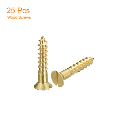 Harfington Uxcell 25Pcs M4.5 x 25mm Brass Slotted Drive Flat Head Wood Screws Self Tapping Screw