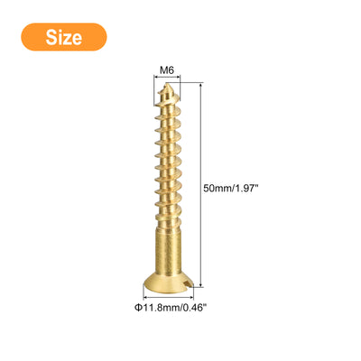 Harfington Uxcell 20Pcs M6 x 50mm Brass Slotted Drive Flat Head Wood Screws Self Tapping Screw