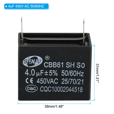 Harfington 10Stk CBB61 Decke Lüfter Kondensator 4uF 450V AC 50/60HZ Einziger Einsatz mit 2 Stifte für Klimaanlage Lüfter Motor Start Betrieb Kondensatoren 38x32 x 31mm