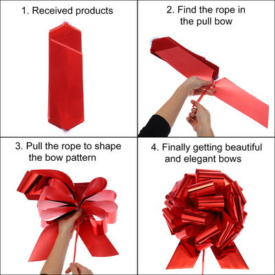 Harfington 5pcs 6 Inch Organza Large Pull Bow Gift Wrapping Bows Ribbon Chiffon Yarn Red for Wedding Baskets Presents Christmas Valentine's Day