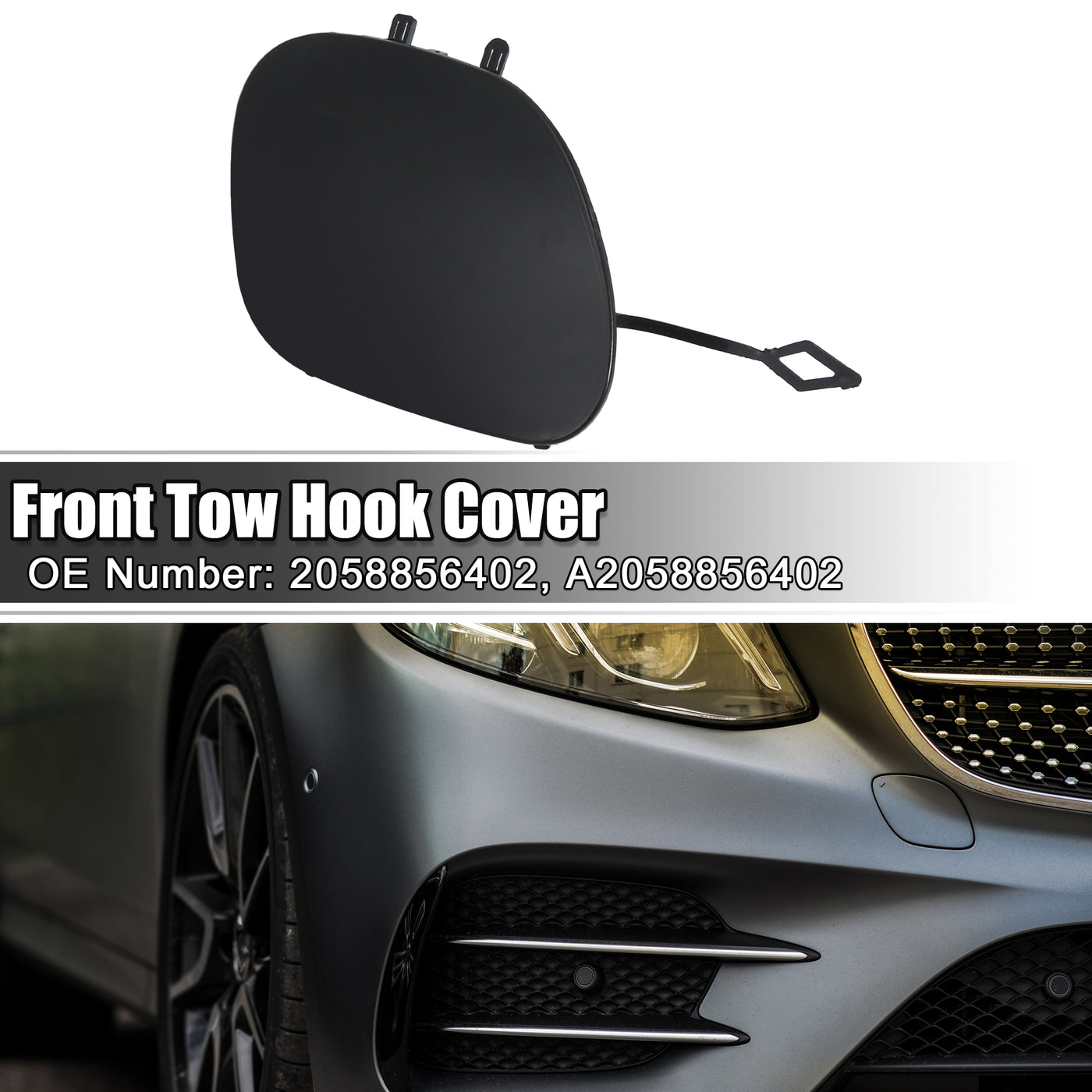 ACROPIX Front Bumper Tow Hook Cover Car Towing Hook Eye Hole Cover Fit for Mercedes-Benz C-class W205 Facelift AMG Line - Pack of 1 Matte Black