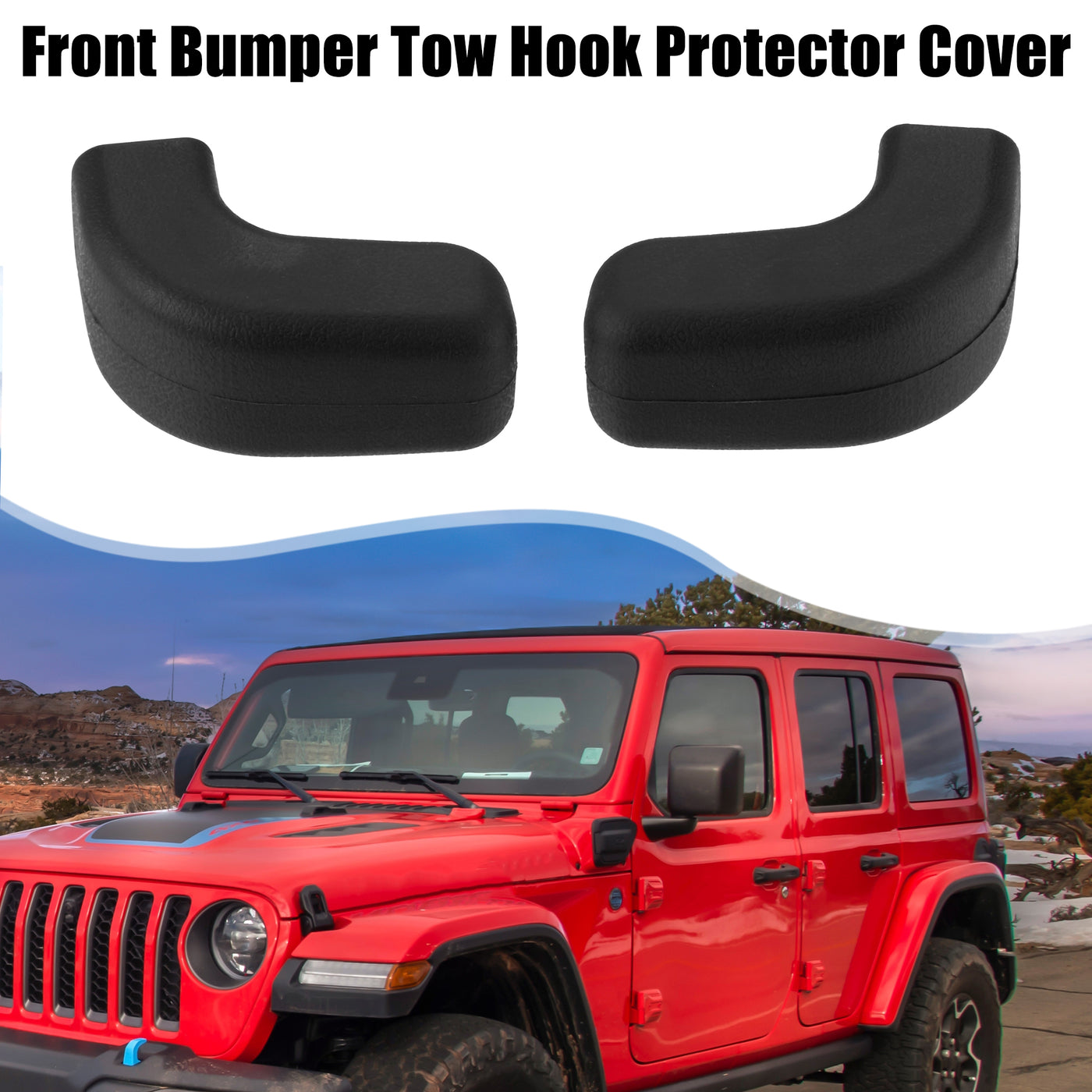 ACROPIX Car Front Bumper Tow Hook Protective Cover Fit for Jeep Wrangler JK JL 2007-2022 - Pack of 2 Black