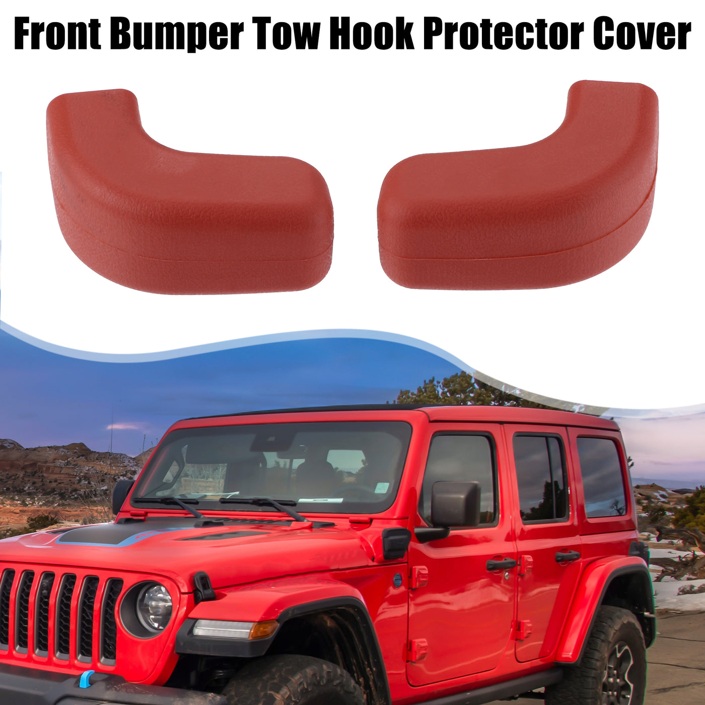 ACROPIX Car Front Bumper Tow Hook Protective Cover Fit for Jeep Wrangler JK JL 2007-2022 - Pack of 2 Red