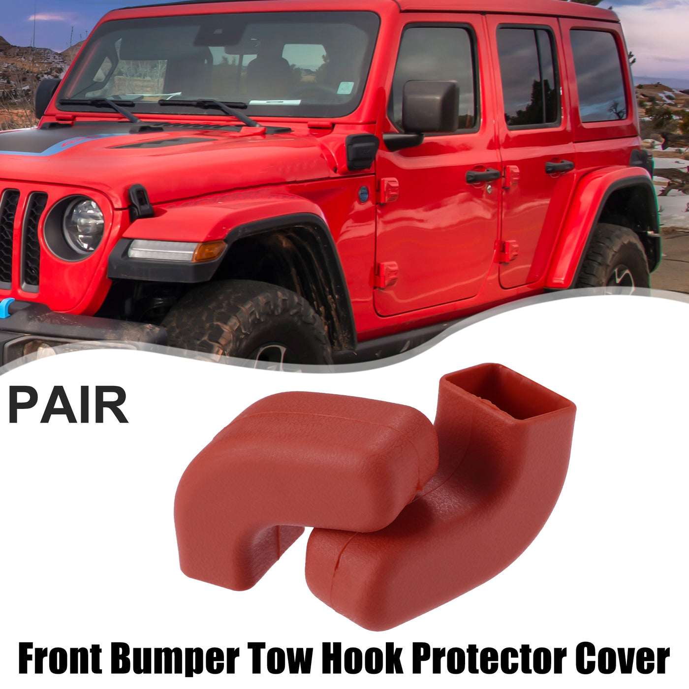 ACROPIX Car Front Bumper Tow Hook Protective Cover Fit for Jeep Wrangler JK JL 2007-2022 - Pack of 2 Red