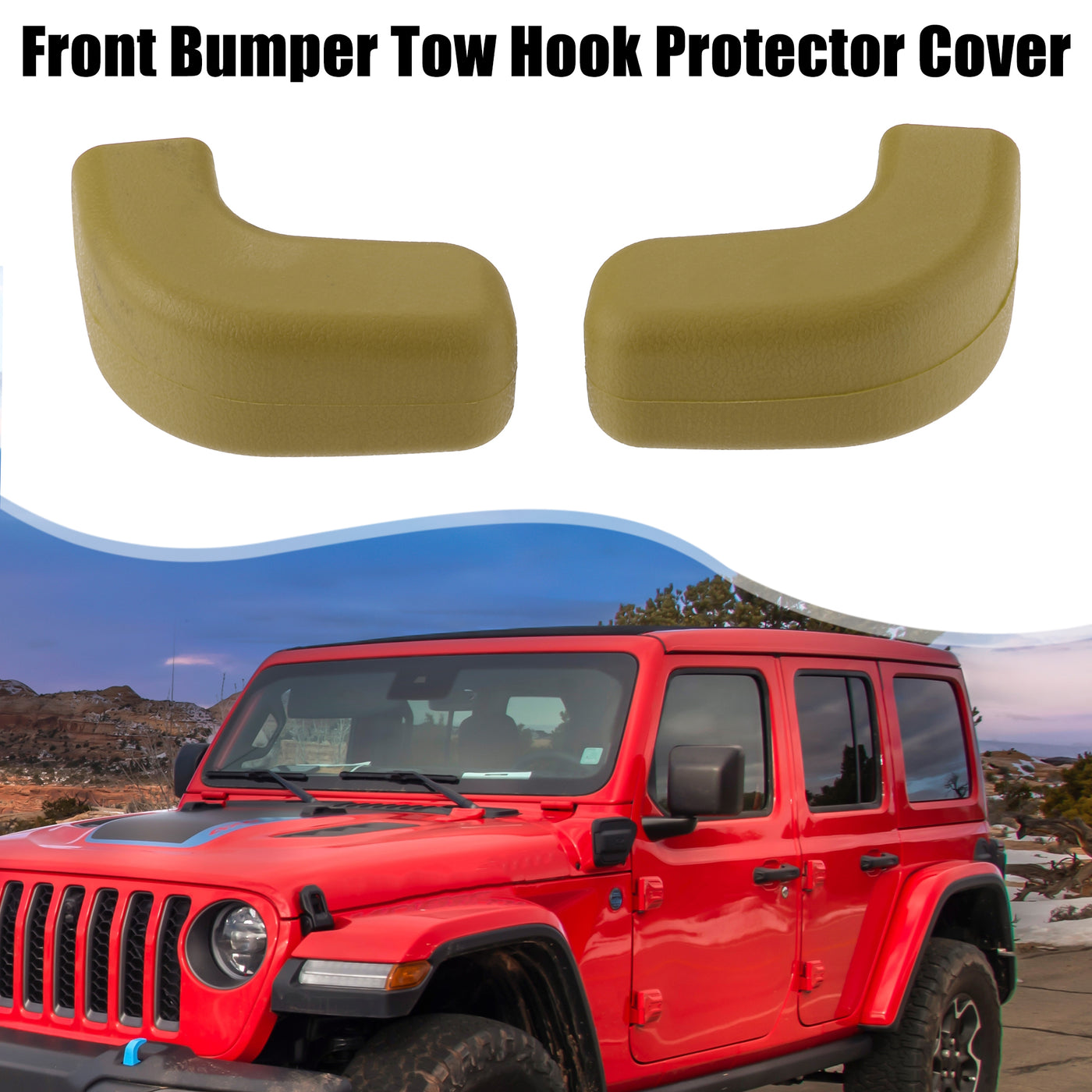 ACROPIX Car Front Bumper Tow Hook Protective Cover Fit for Jeep Wrangler JK JL 2007-2022 - Pack of 2 Beige