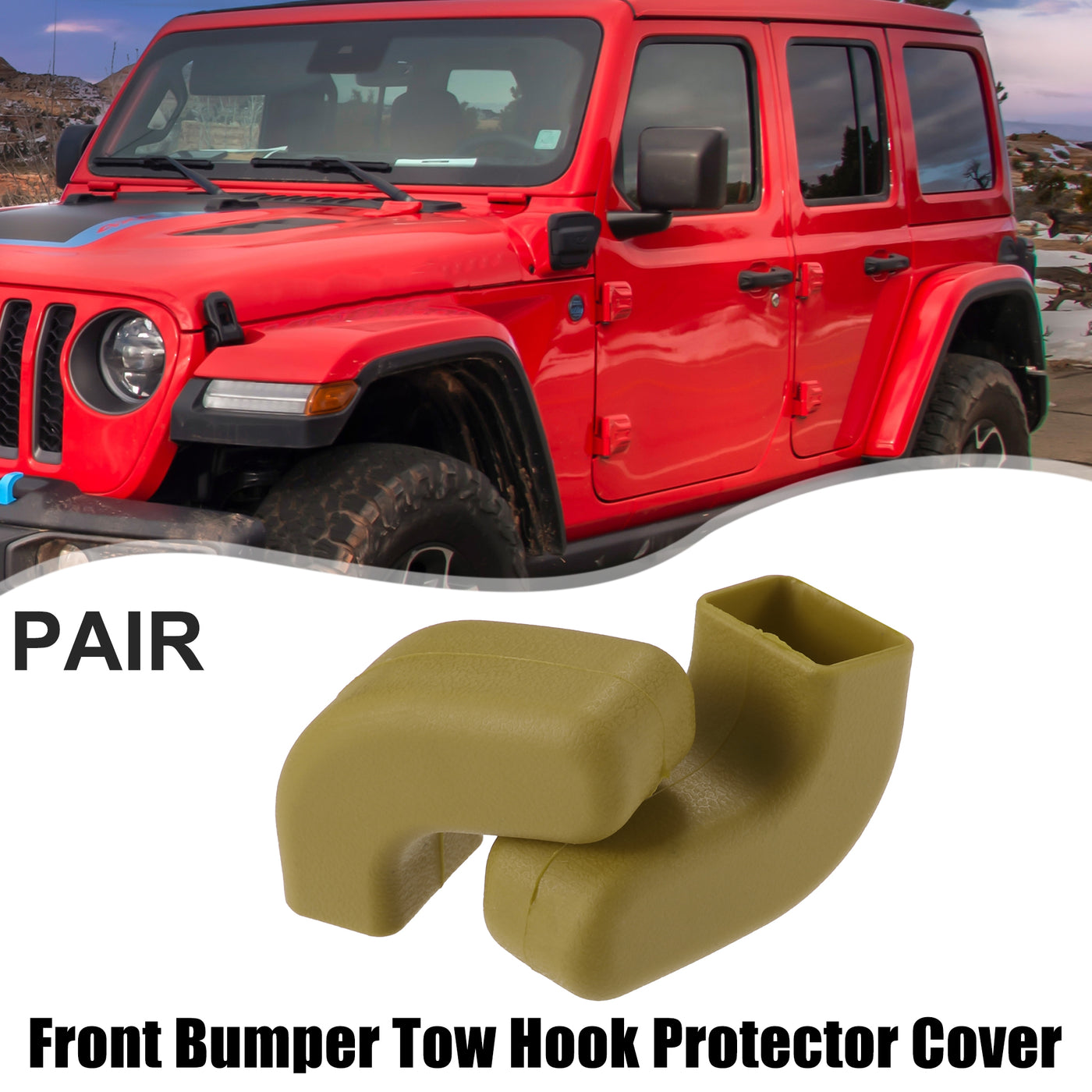 ACROPIX Car Front Bumper Tow Hook Protective Cover Fit for Jeep Wrangler JK JL 2007-2022 - Pack of 2 Beige