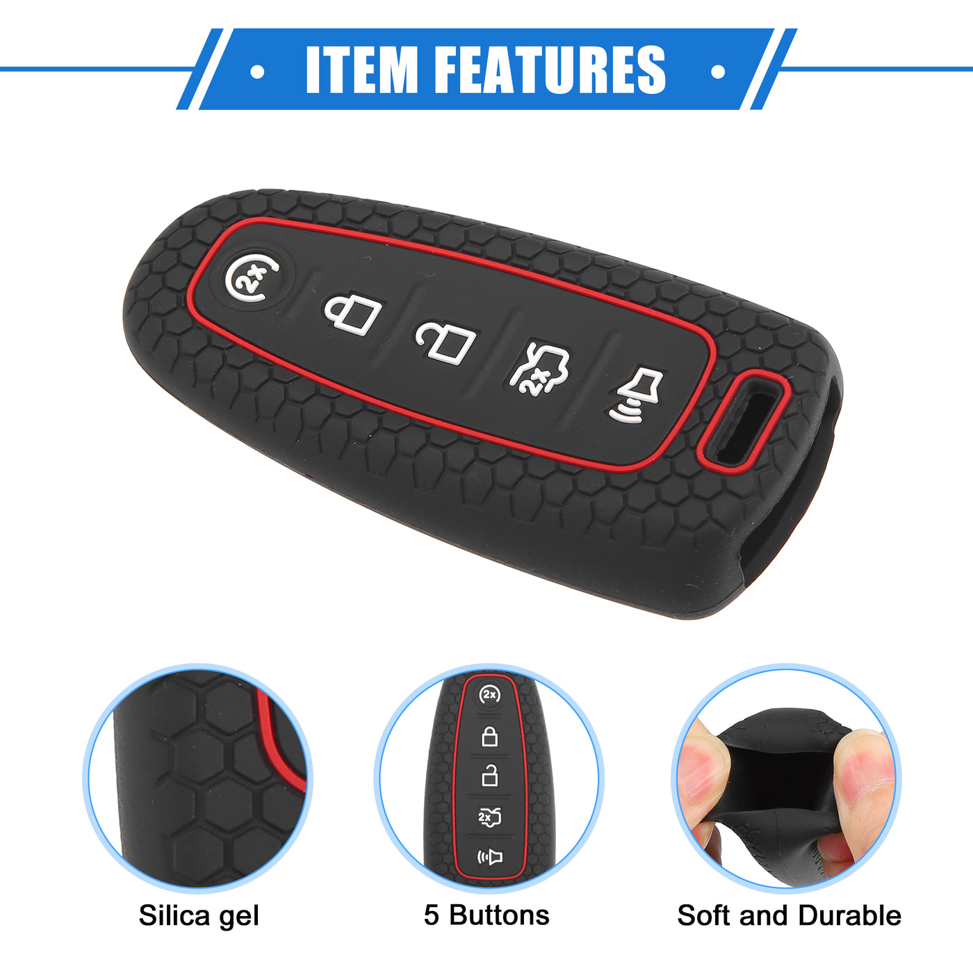 VekAuto 2 Pcs 5 Button Smart Remote Key Shell Compatible for Ford CMAX 2013-2018, Protector Silicone Black