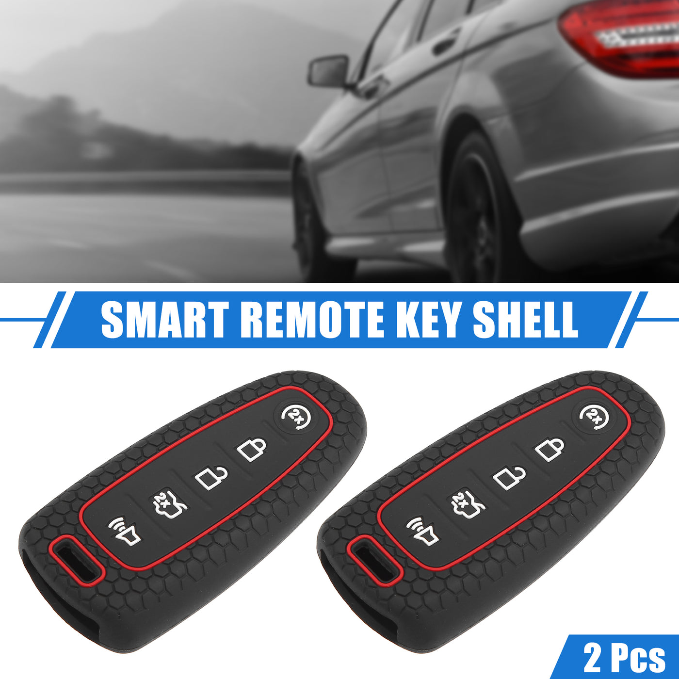 VekAuto 2 Pcs 5 Button Smart Remote Key Shell Compatible for Ford CMAX 2013-2018, Protector Silicone Black