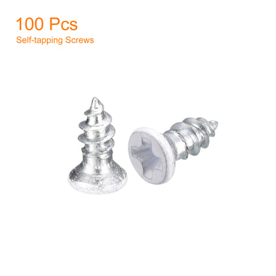 Harfington Uxcell ST2.5x6mm White Self Tapping Screws, 100pcs Flat Head Phillips Wood Screws