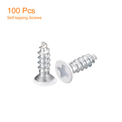 Harfington Uxcell ST3x10mm White Self Tapping Screws, 100pcs Flat Head Phillips Wood Screws