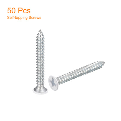 Harfington Uxcell ST3.5x30mm White Self Tapping Screws, 50pcs Flat Head Phillips Wood Screws