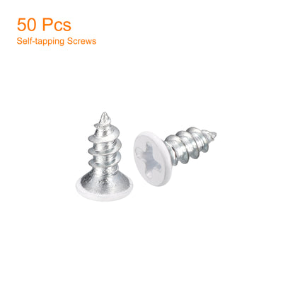 Harfington Uxcell ST4x10mm White Self Tapping Screws, 50pcs Flat Head Phillips Wood Screws