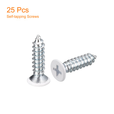 Harfington Uxcell ST5x20mm White Self Tapping Screws, 25pcs Flat Head Phillips Wood Screws