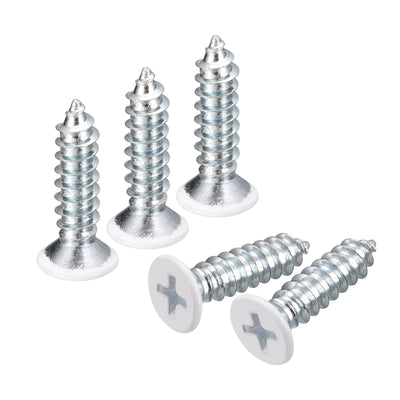 uxcell Uxcell ST5x20mm White Self Tapping Screws, 100pcs Flat Head Phillips Wood Screws