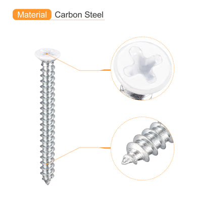 Harfington Uxcell ST5x50mm 50Stk Weiß Schrauben Selbstschneidend Schrauben Weiß Schrauben Selbstschneidend Schrauben Flach Kopf Kreuzschlitz Holz Schrauben für Holzarbeiten