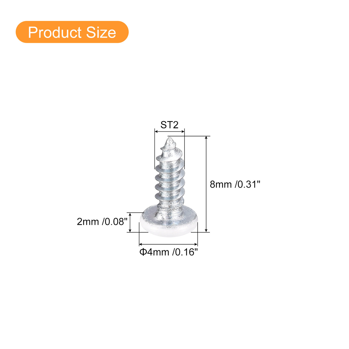 uxcell Uxcell ST2x8mm White Screws Self Tapping Screws, 100pcs Pan Head Phillips Screws