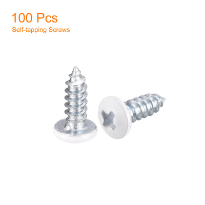 Harfington Uxcell ST2x8mm White Screws Self Tapping Screws, 100pcs Pan Head Phillips Screws