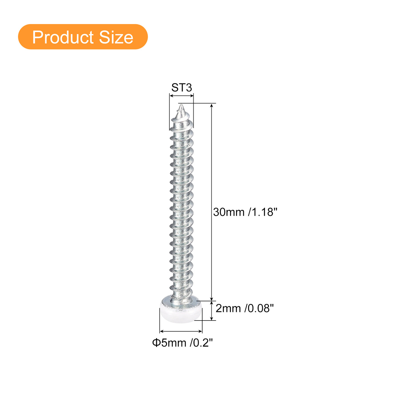 uxcell Uxcell ST3x30mm White Screws Self Tapping Screws, 100pcs Pan Head Phillips Screws