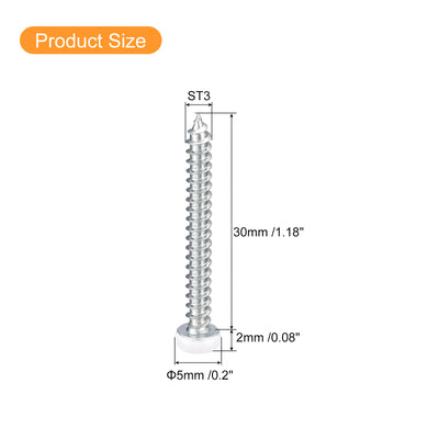 Harfington Uxcell ST3x30mm White Screws Self Tapping Screws, 100pcs Pan Head Phillips Screws