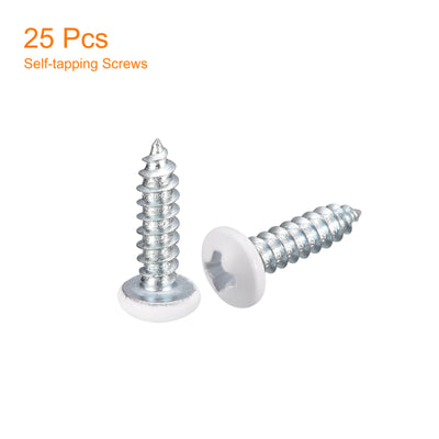 Harfington Uxcell ST4x16mm White Screws Self Tapping Screws, 25pcs Pan Head Phillips Screws