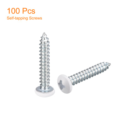 Harfington Uxcell ST4x25mm White Screws Self Tapping Screws, 100pcs Pan Head Phillips Screws