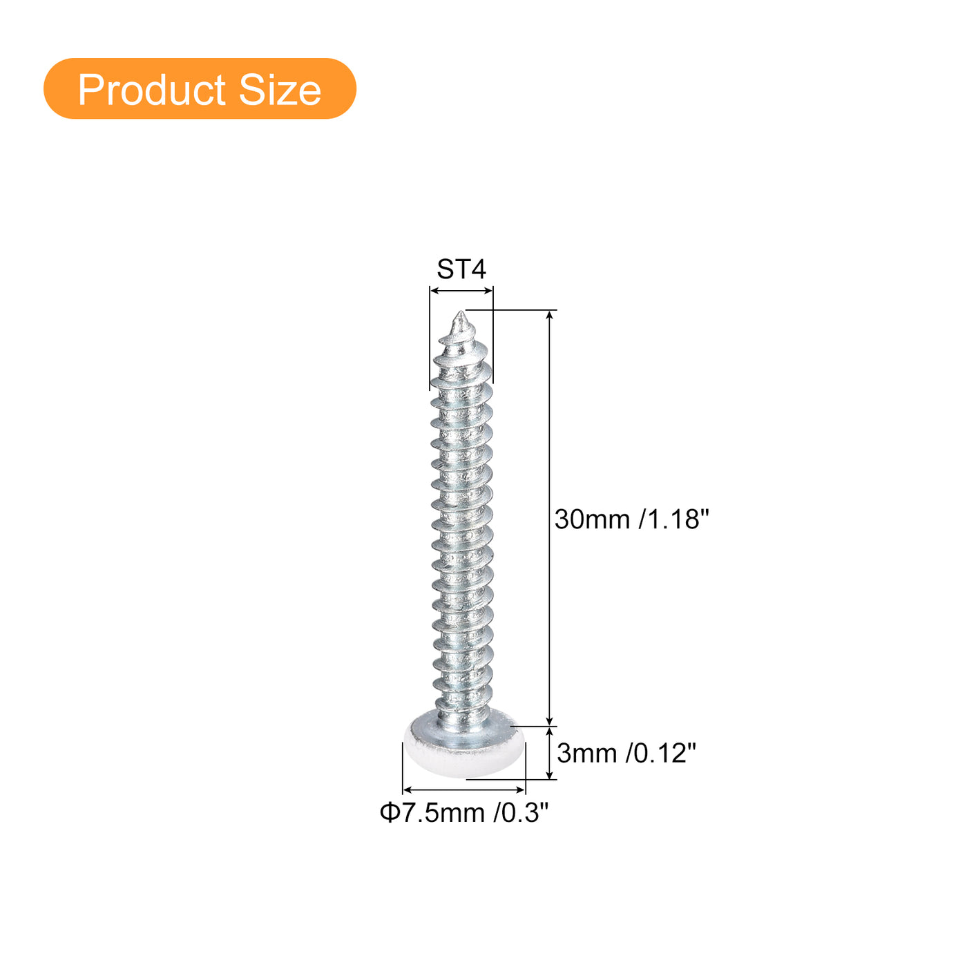 uxcell Uxcell ST4x30mm White Screws Self Tapping Screws, 100pcs Pan Head Phillips Screws