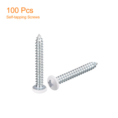 Harfington Uxcell ST4x30mm White Screws Self Tapping Screws, 100pcs Pan Head Phillips Screws