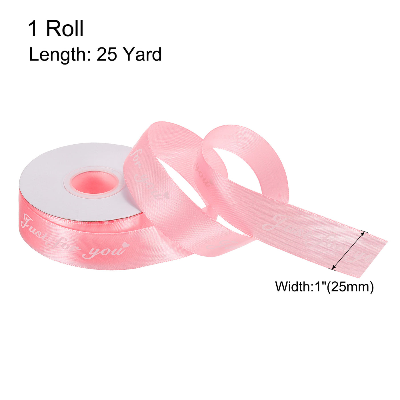 Harfington 1 Inch 25 Yard Wide Satin Ribbon Grosgrain Valentine Wedding Ribbon for Gift Wrapping Cake Box Bows, Just for You, Pink