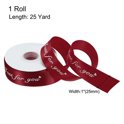 Harfington 1 Inch 25 Yard Wide Satin Ribbon Grosgrain Valentine Wedding Ribbon for Gift Wrapping Cake Box Bows, Just for You, Burgundy Red