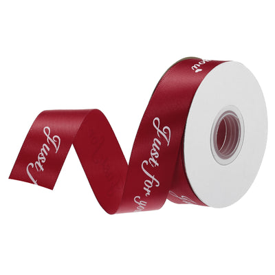 Harfington 1 Inch 25 Yard Wide Satin Ribbon Grosgrain Valentine Wedding Ribbon for Gift Wrapping Cake Box Bows, Just for You, Burgundy Red