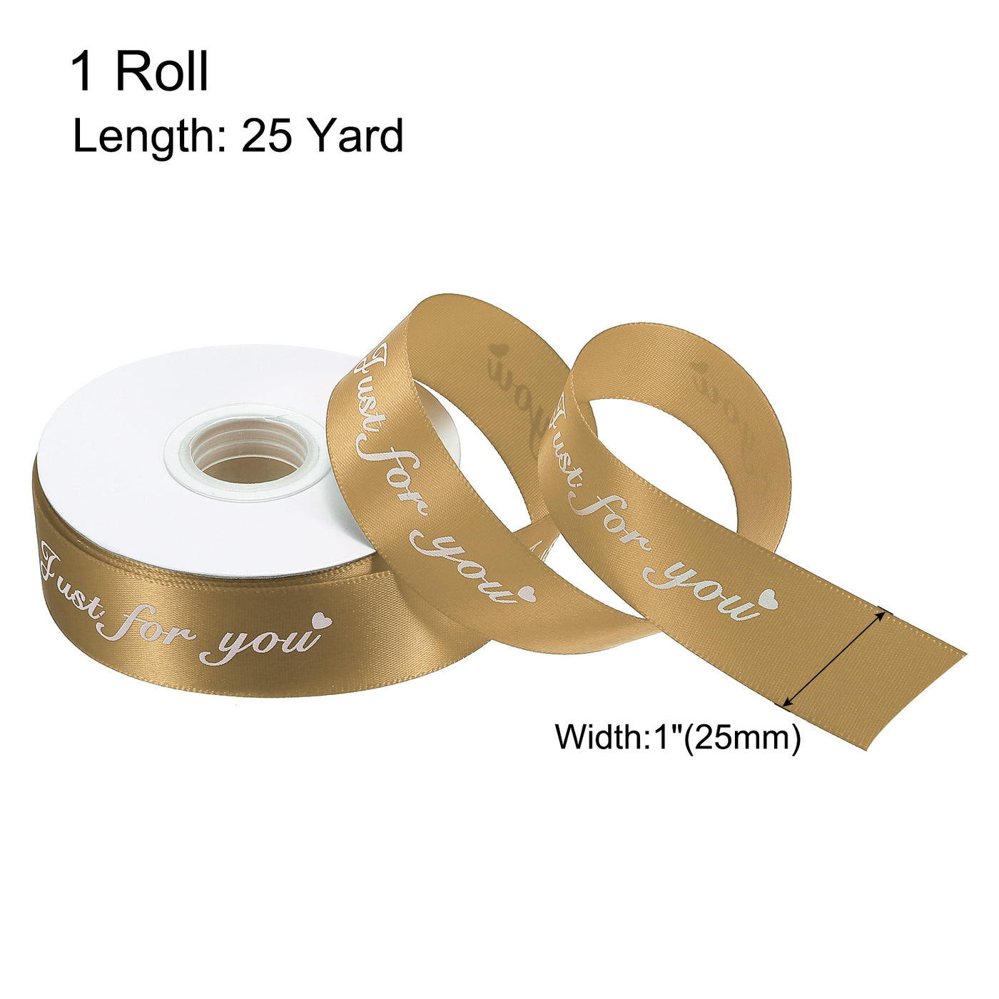 Harfington 25mm 25 Yard(23m) Breite Satinschleife Ripsband Valentine Hochzeit Schleife für Geschenkpapier Torte Box Bögen Nur für Sie Metallisch Gold