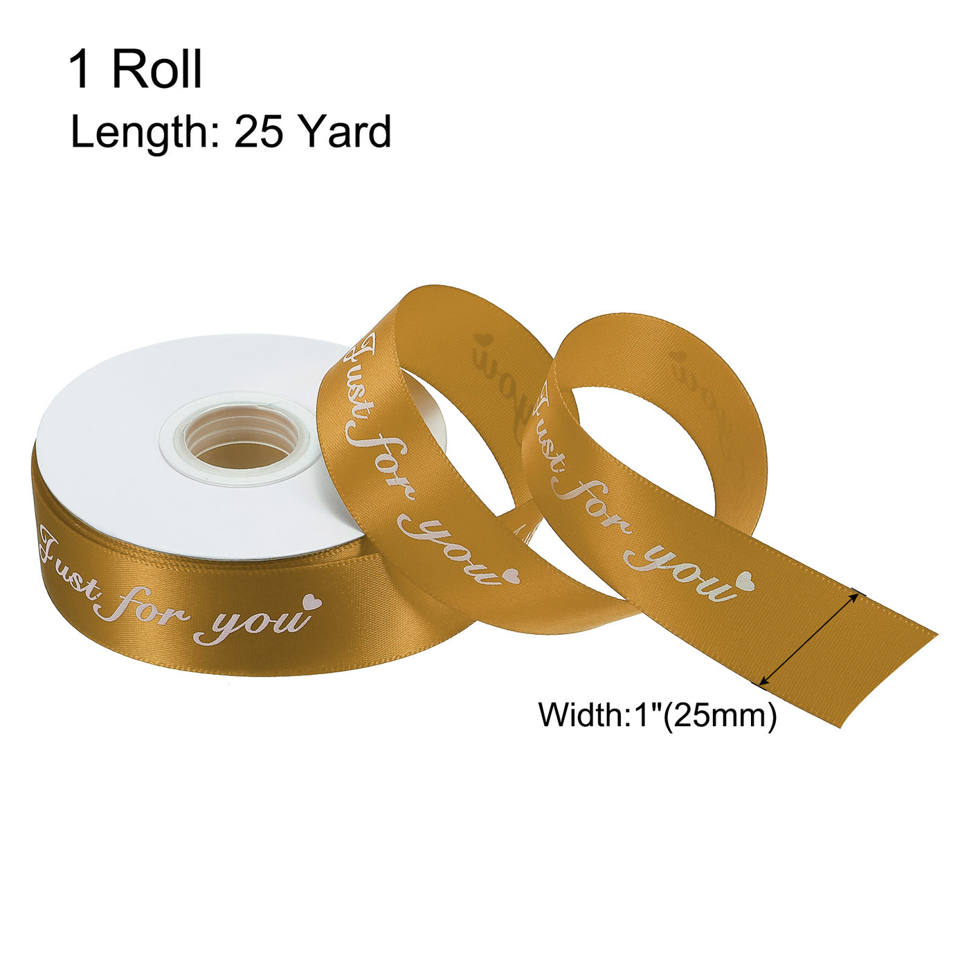 Harfington 1 Inch 25 Yard Wide Satin Ribbon Grosgrain Valentine Wedding Ribbon for Gift Wrapping Cake Box Bows, Just for You, Dark Gold