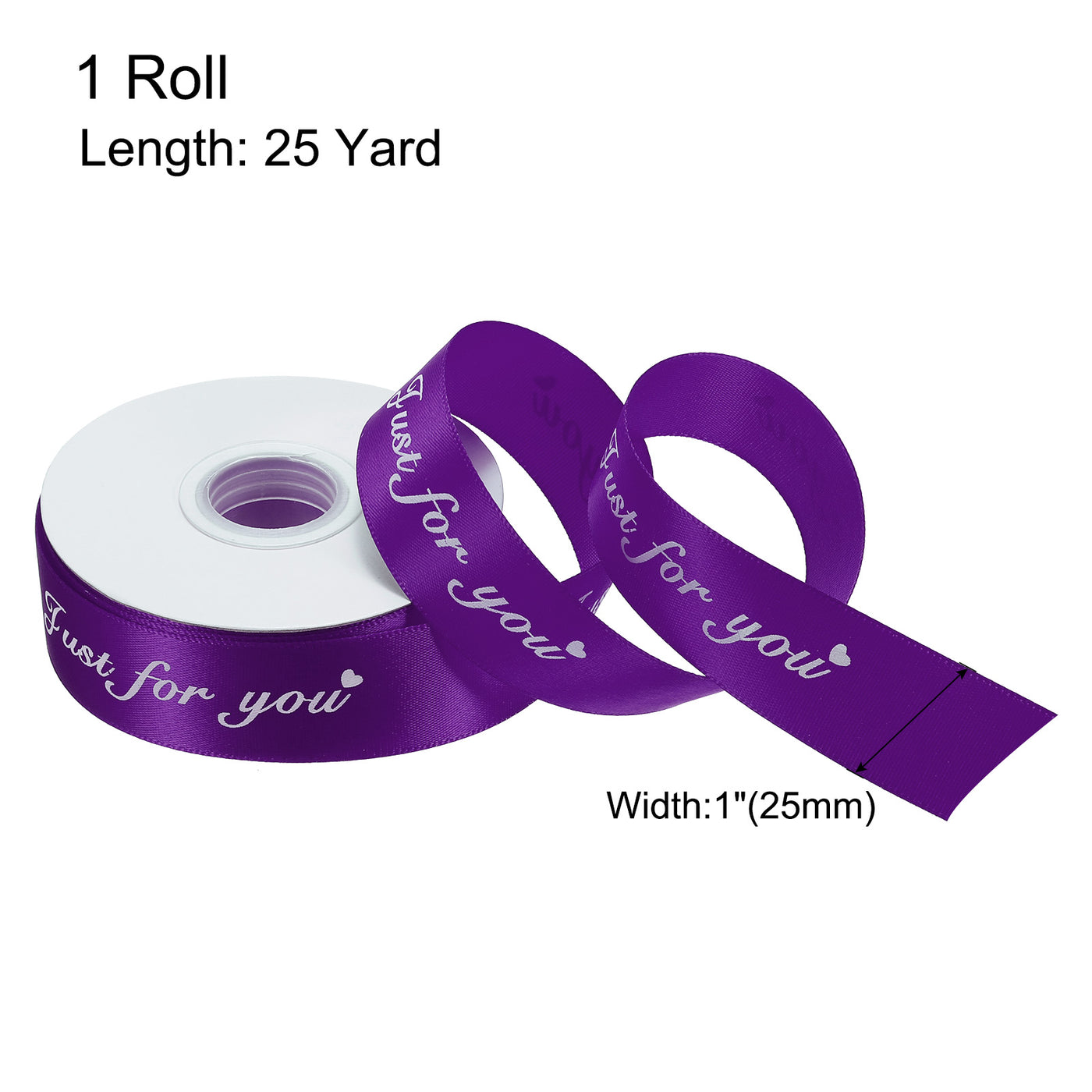 Harfington 1 Inch 25 Yard Wide Satin Ribbon Grosgrain Valentine Wedding Ribbon for Gift Wrapping Cake Box Bows, Just for You, Dark Purple