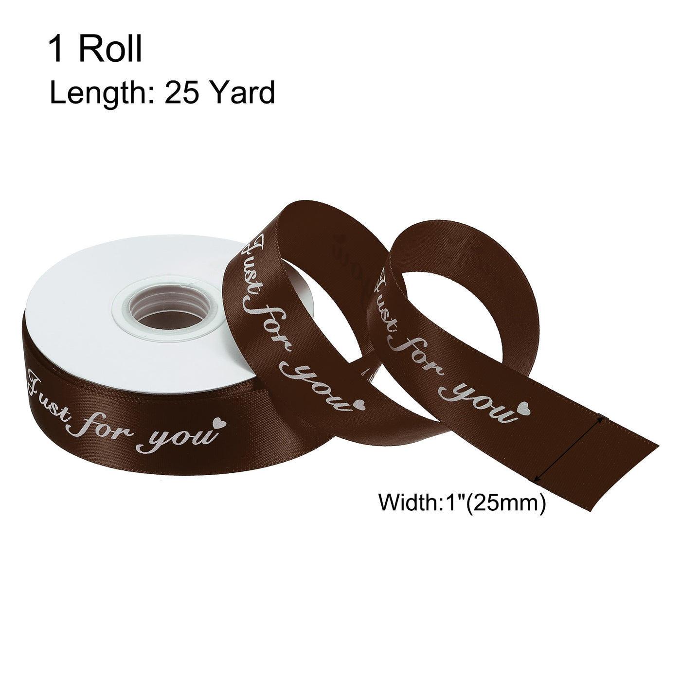 Harfington 1 Inch 25 Yard Wide Satin Ribbon Grosgrain Valentine Wedding Ribbon for Gift Wrapping Cake Box Bows, Just for You, Coffee