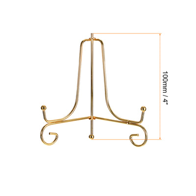 Harfington Uxcell 2Pcs 4 Inch Plate Stands for Display Iron Folding Easel Plate Holders, Gold