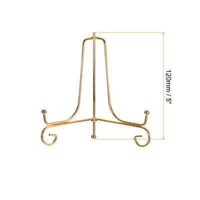 Harfington Uxcell 2Pcs 5 Inch Plate Stands for Display Iron Folding Easel Plate Holders, Gold