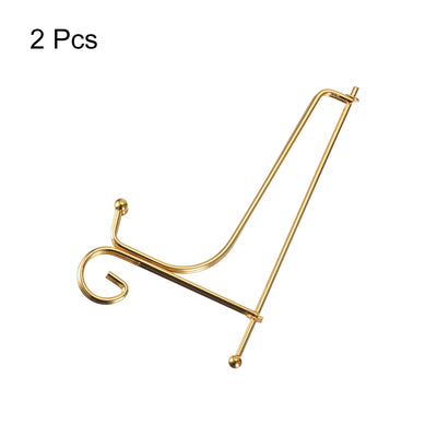 Harfington Uxcell 2Pcs 5 Inch Plate Stands for Display Iron Folding Easel Plate Holders, Gold