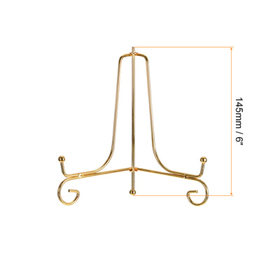 Harfington Uxcell 2Pcs 6 Inch Plate Stands for Display Iron Folding Easel Plate Holders, Gold