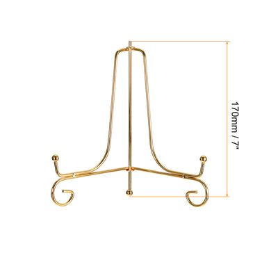 Harfington Uxcell 4Pcs 7 Inch Plate Stands for Display Iron Folding Easel Plate Holders, Gold