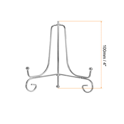 Harfington Uxcell 4Pcs 4 Inch Plate Stands for Display Iron Folding Easel Plate Holders, Silver