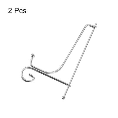 Harfington Uxcell 2Pcs 5 Inch Plate Stands for Display Iron Folding Easel Plate Holders, Silver