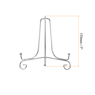 Harfington Uxcell 2Pcs 7 Inch Plate Stands for Display Iron Folding Easel Plate Holders, Silver