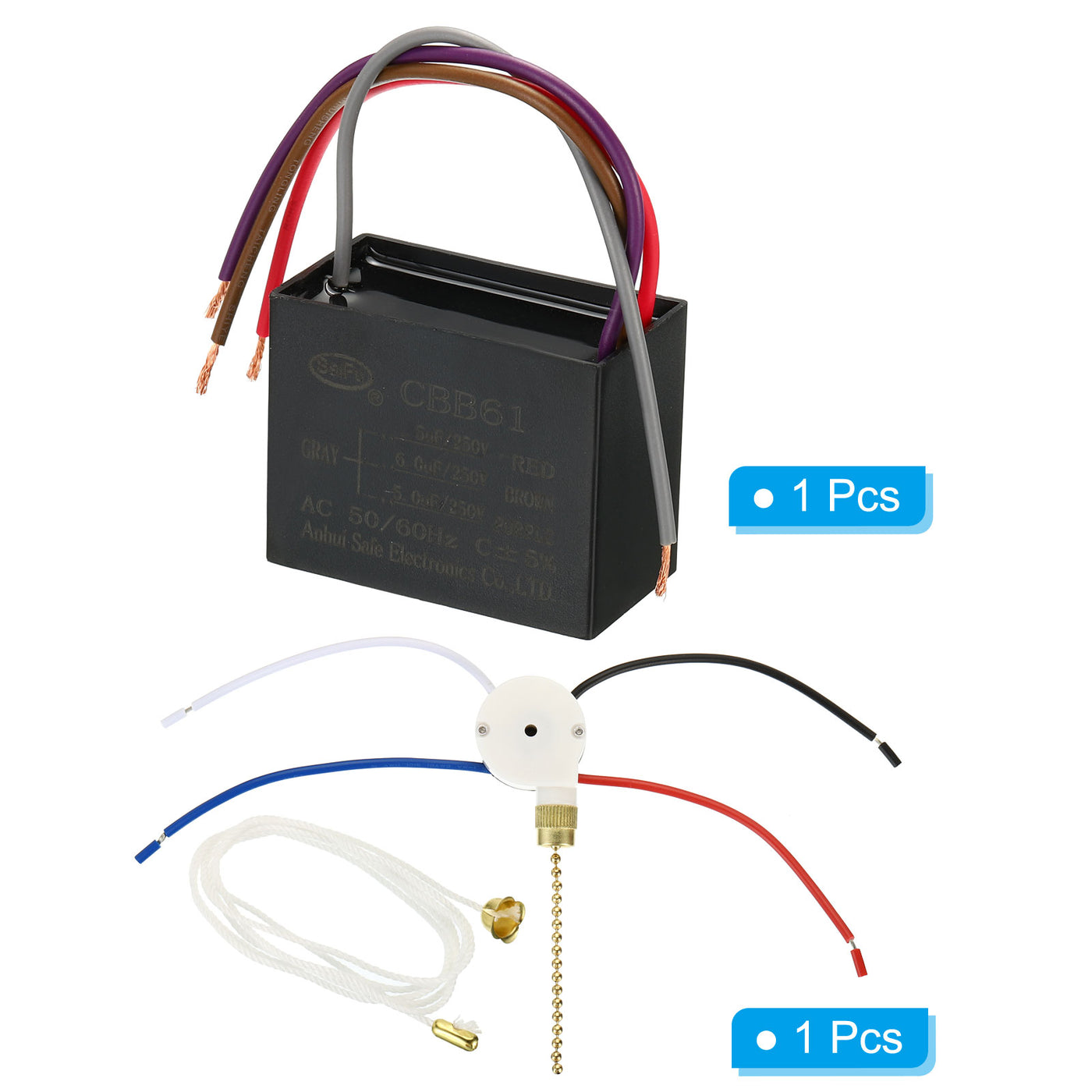 Harfington CBB61 Decke Lüfter Kondensator 1Set 4.5+6+5uF 250V AC 50/60HZ 4 Drähte mit 3 Drehzahlschalter für Klimageräte Lüfter Motor Start Betrieb Kondensatoren