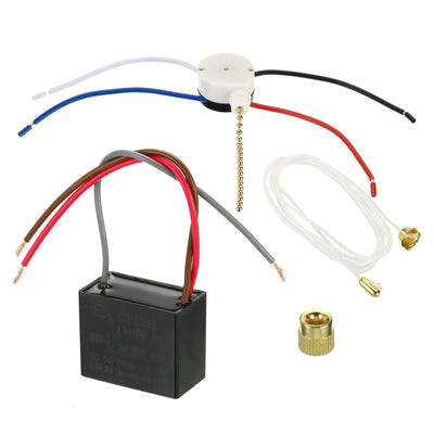 Harfington CBB61 Ceiling Fan Capacitor,1.5+3uF 250VAC 3 Wires with 3 Speed Fan Switch