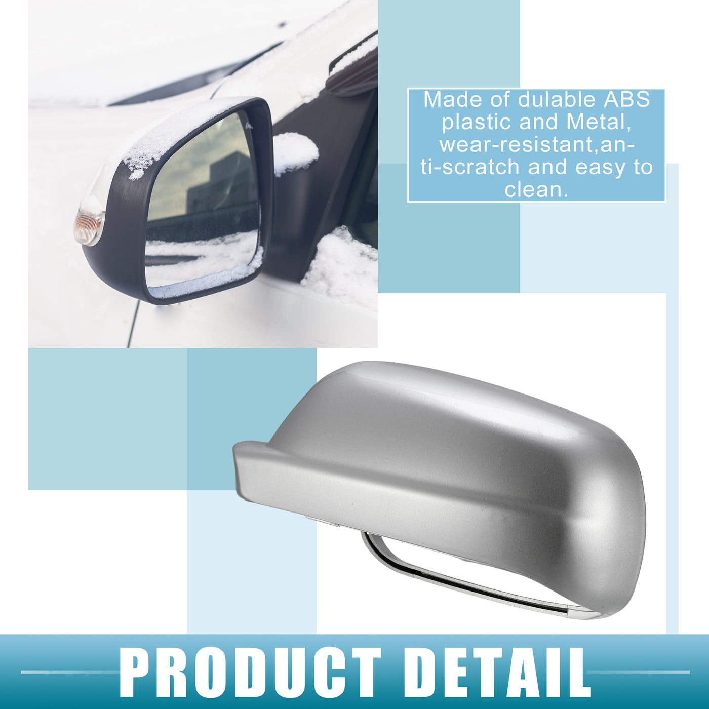 A ABSOPRO Rearview Mirror Cover Cap NO.3B1857538B/3B0857538 Side Door Mirror Cover for Volkswagen Jetta 1998-2004 ABS Plastic Silver Tone 1 Pair