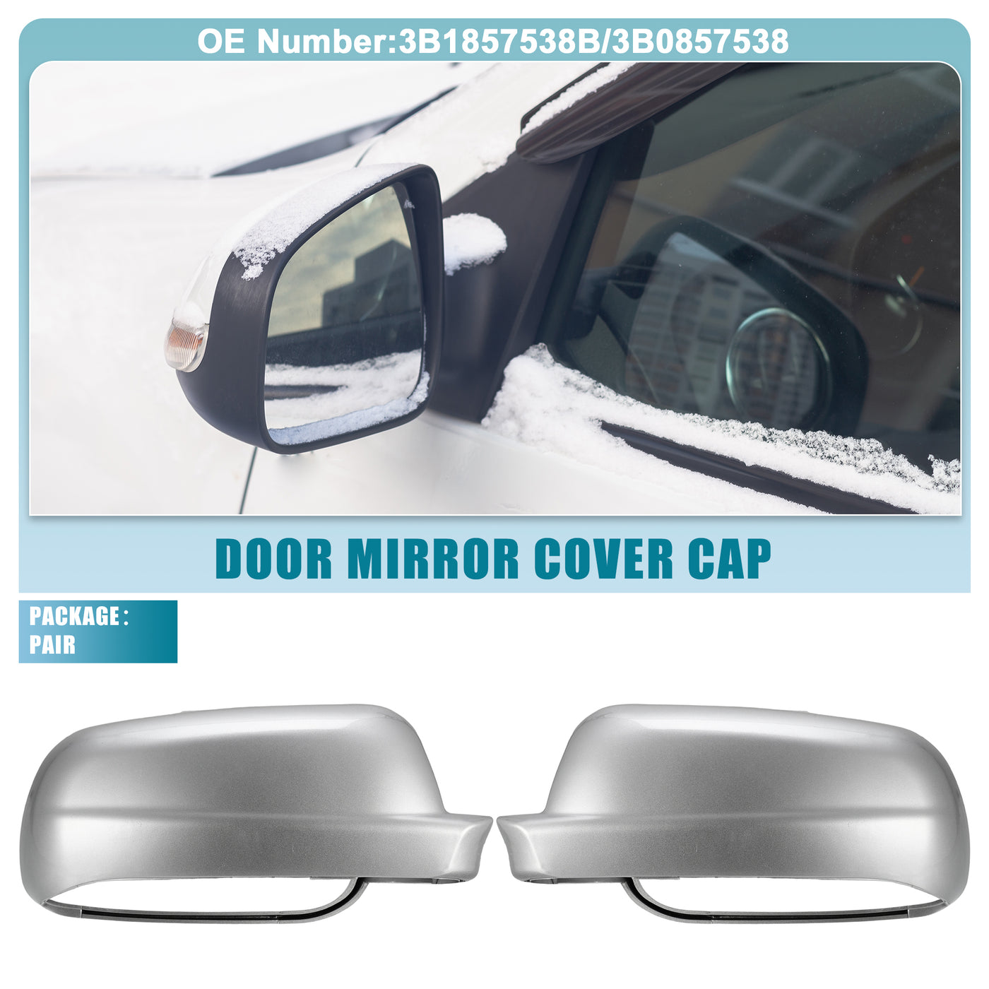 A ABSOPRO Rearview Mirror Cover Cap NO.3B1857538B/3B0857538 Side Door Mirror Cover for Volkswagen Jetta 1998-2004 ABS Plastic Silver Tone 1 Pair