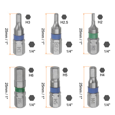 Harfington 6Stk Sechskant Schraubendreher Bit 2-6mm 1/4" Sechskant Schaft 1" Länge S2 Stahl Magnetik Leistung Bohrer