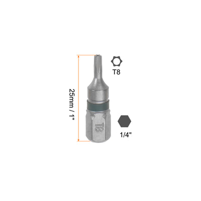 Harfington 8pcs T8 Torx Hex Screwdriver Bit 1/4" Hex Shank Magnetic Power Drill Bits